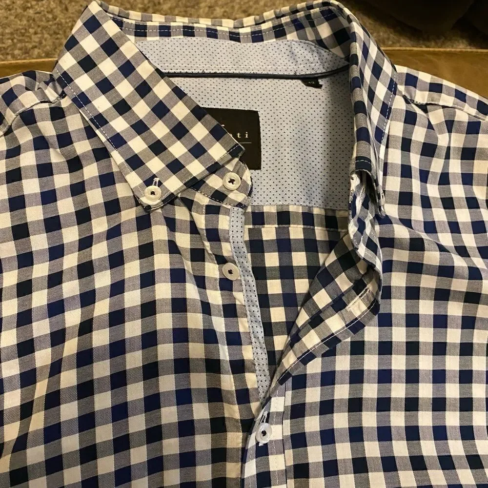 💼Like New Mens Button Down Casa Moda Venti Modern Fit Black and White Checked